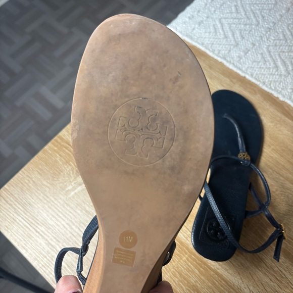 Tory Burch Emmy Demi Wedge Sandal Size 11 Navy Blue - Picture 9 of 10